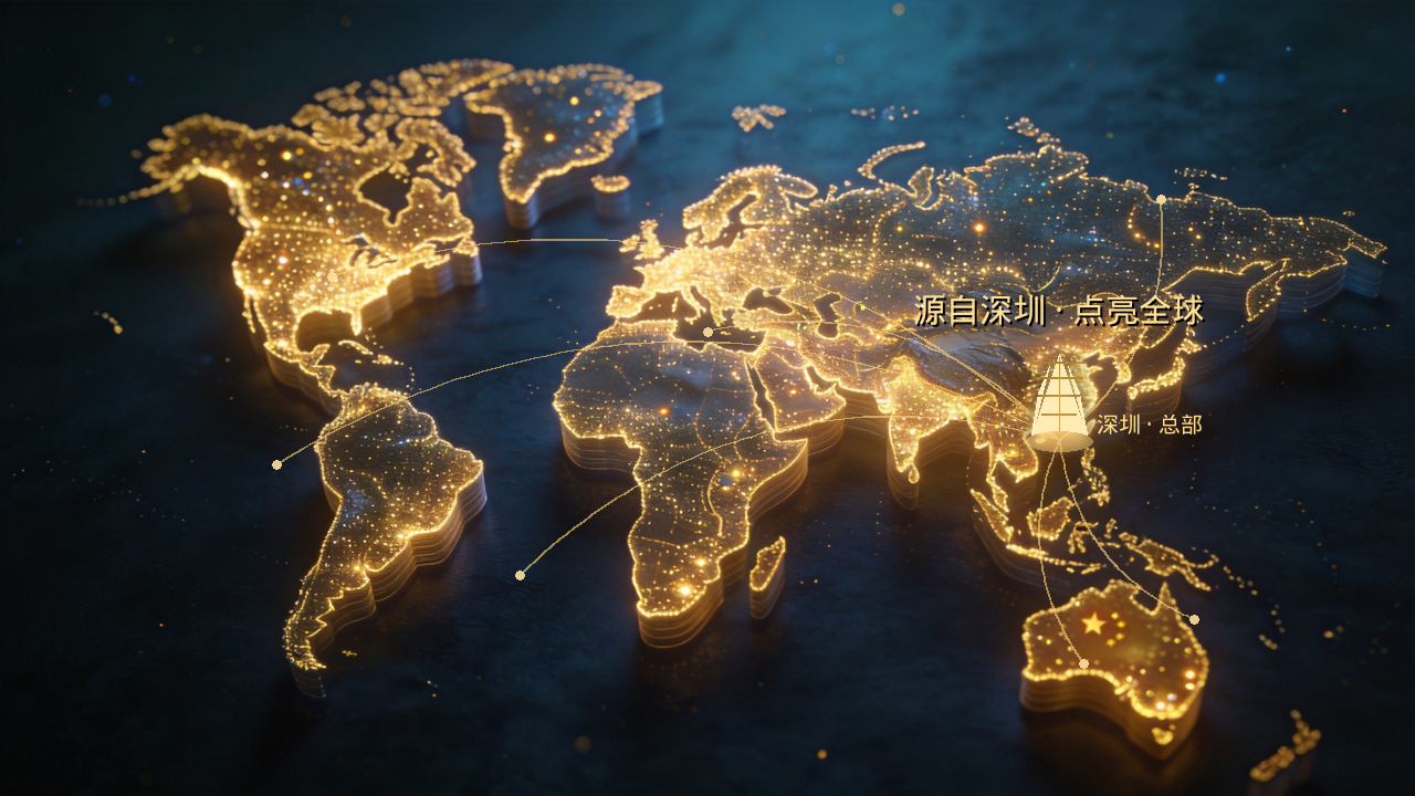 Lighting up the world from Shenzhen: world map and Shenzhen's Spring Shoot landmark
